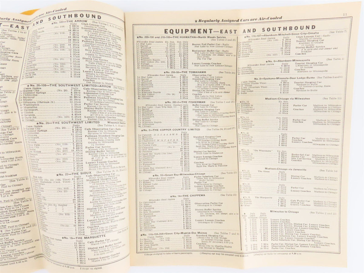 CMStP&amp;P MILW The Milwaukee Road &quot;Hiawatha&quot; Time Tables August-September 1938