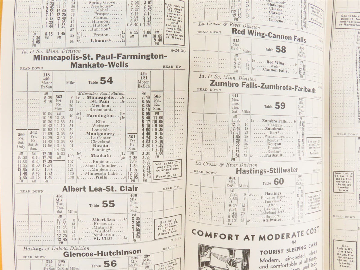 CMStP&amp;P MILW The Milwaukee Road &quot;Hiawatha&quot; Time Tables August-September 1938