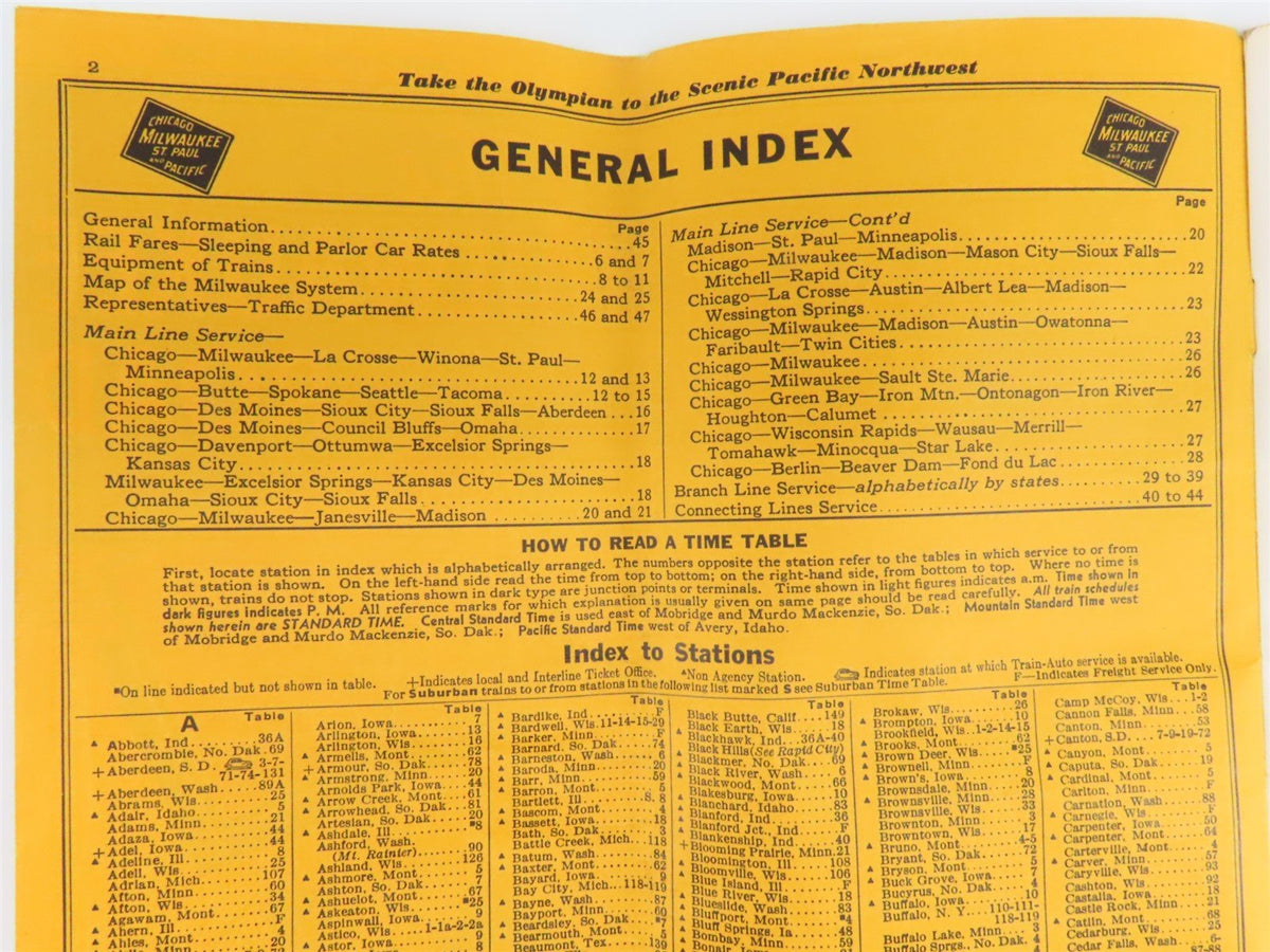 CMStP&amp;P MILW The Milwaukee Road &quot;Olympian&quot; Time Tables: May-June-July, 1941