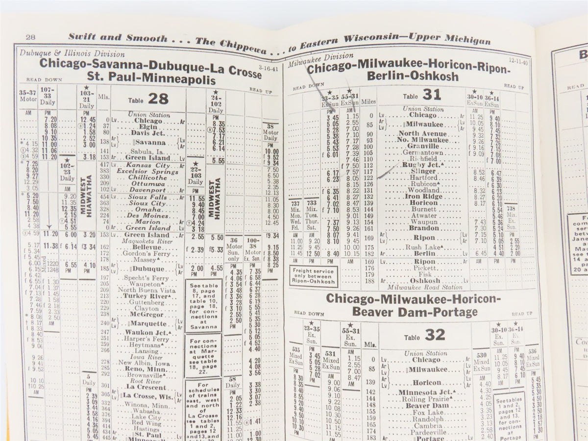 CMStP&amp;P MILW The Milwaukee Road &quot;Olympian&quot; Time Tables: May-June-July, 1941