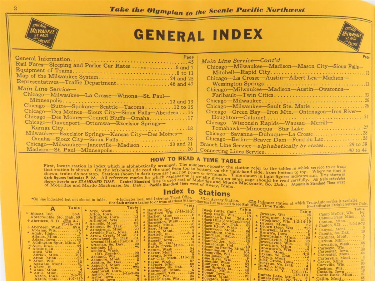 CMStP&amp;P Milwaukee Road &quot;Olympian&quot; Time Tables: August-September-October, 1941