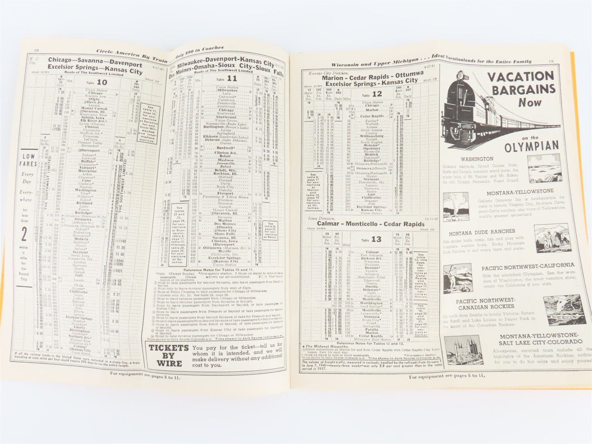 CMStP&amp;P Milwaukee Road &quot;Olympian&quot; Time Tables: August-September-October, 1941