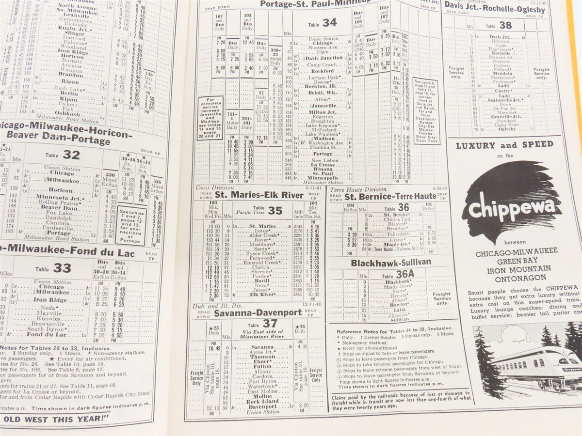 CMStP&amp;P Milwaukee Road &quot;Olympian&quot; Time Tables: August-September-October, 1941