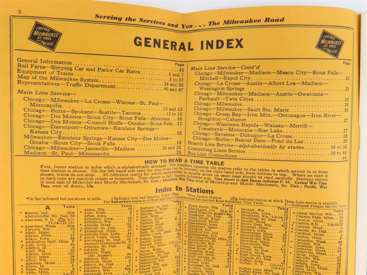 CMStP&amp;P MILW The Milwaukee Road &quot;Olympian&quot; Time Tables - August 2, 1942