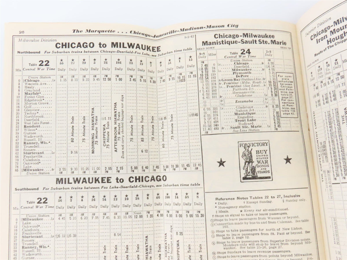 CMStP&amp;P MILW The Milwaukee Road &quot;Olympian&quot; Time Tables - August 2, 1942