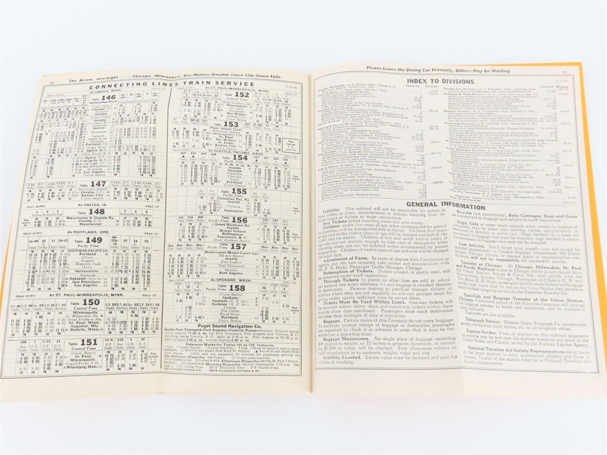 CMStP&amp;P MILW The Milwaukee Road &quot;Olympian&quot; Time Tables: November 24, 1946