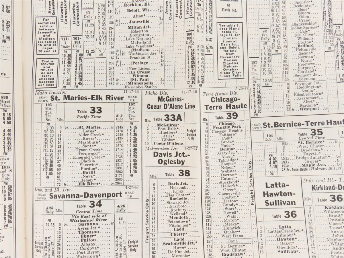 CMStP&amp;P MILW The Milwaukee Road &quot;Olympian Hiawathas&quot; Time Tables: June 29, 1947