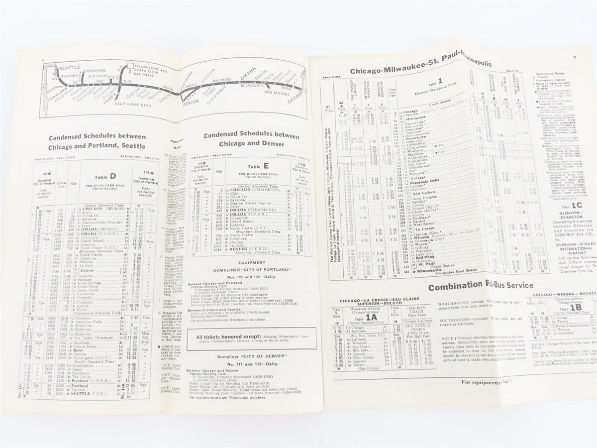 CMStP&amp;P The Milwaukee Road &quot;Super Dome Hiawatha&quot; Time Tables: October 30, 1966