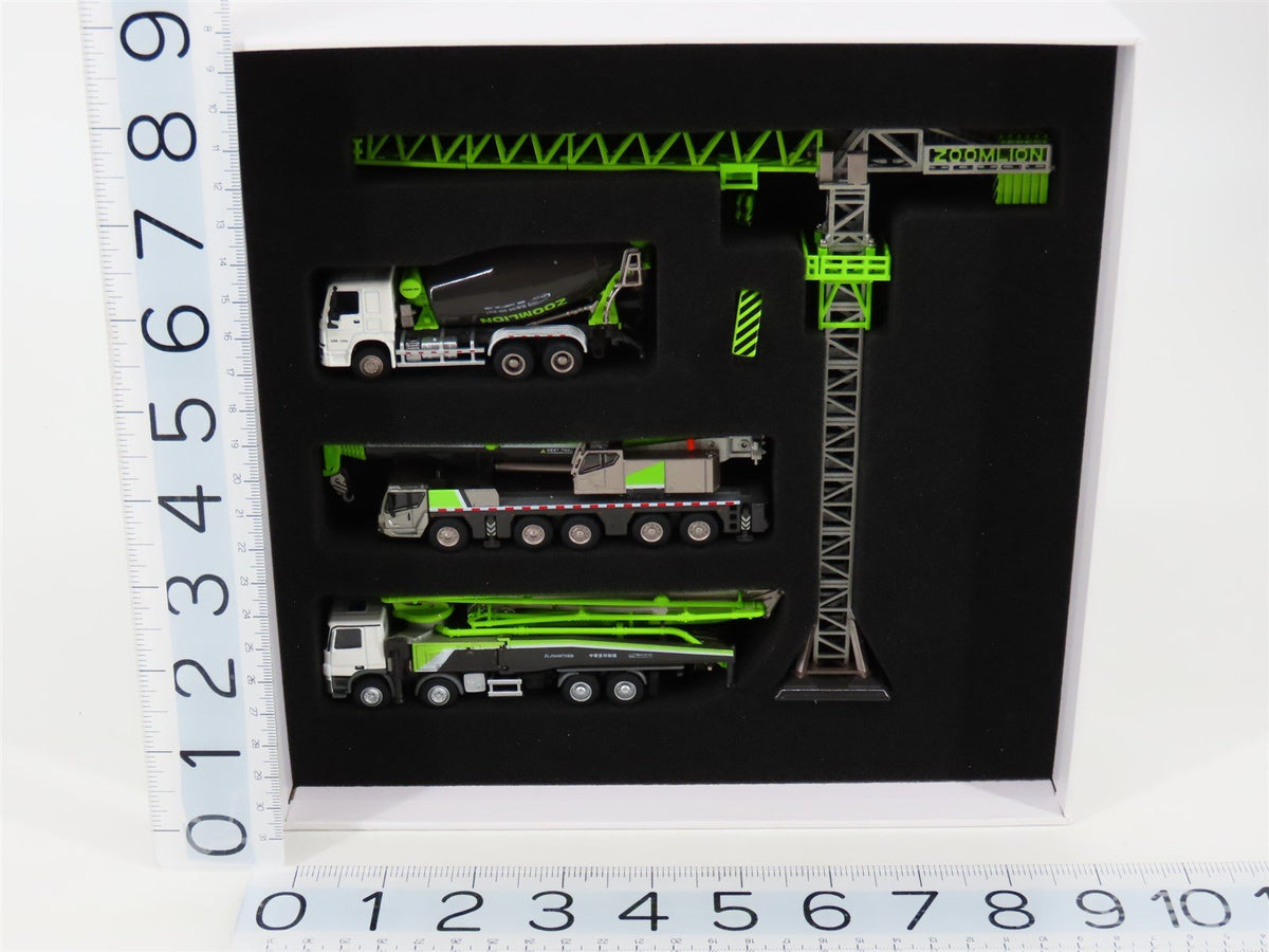 1:100 Scale Zoomlion Products Model Set w/3 Vehicles &amp; Tower Crane