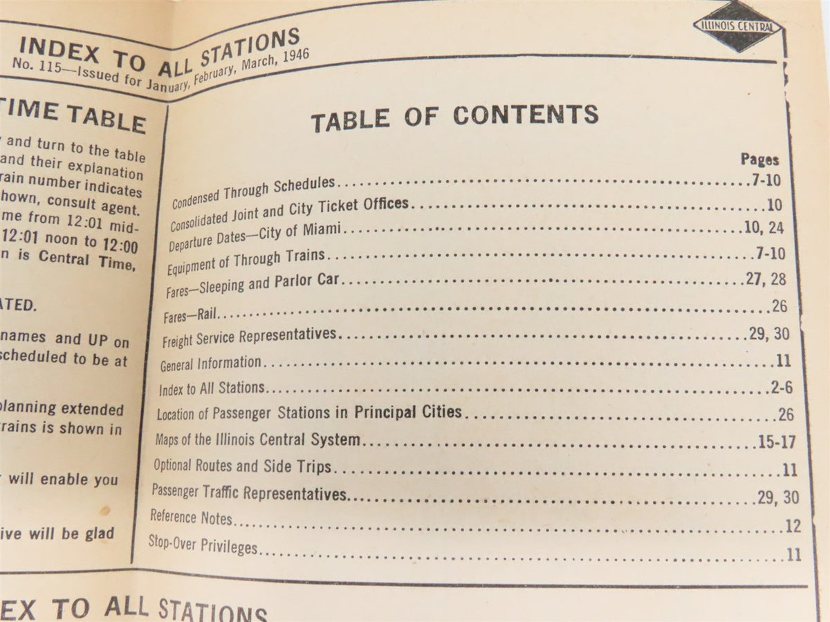 IC Illinois Central Time Tables: January, February, March, 1946