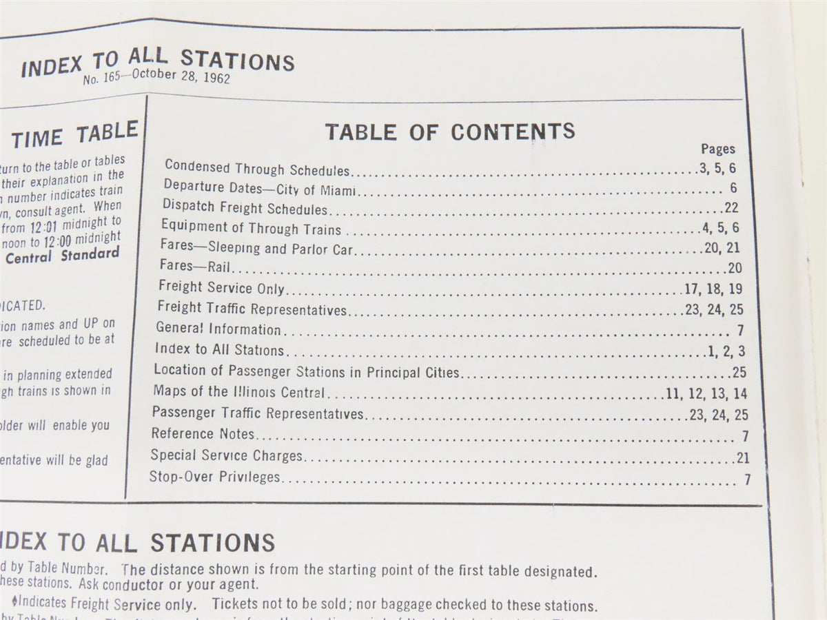 IC Illinois Central &quot;Main Line of Mid-America&quot; Time Tables: October 28, 1962