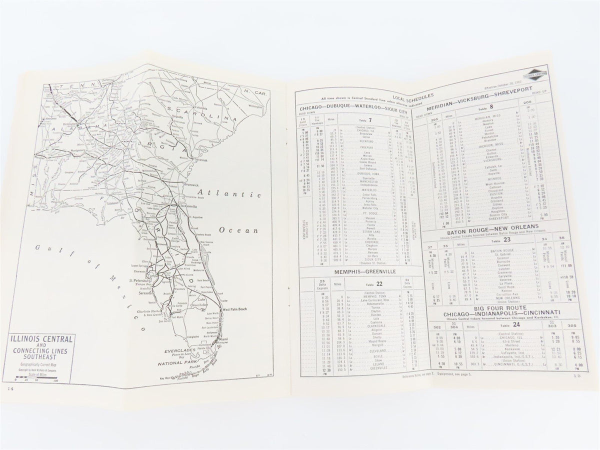 IC Illinois Central &quot;Main Line of Mid-America&quot; Time Tables: October 28, 1962