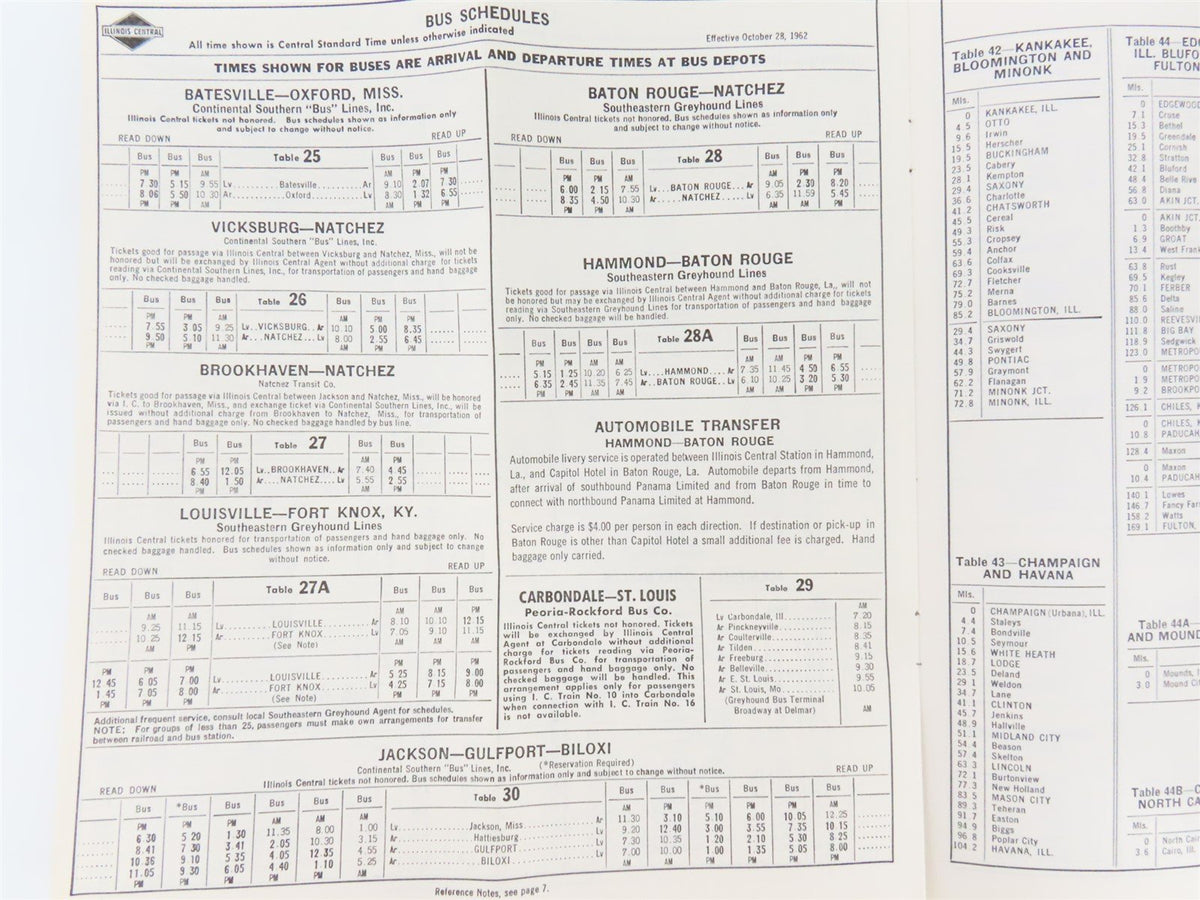 IC Illinois Central &quot;Main Line of Mid-America&quot; Time Tables: October 28, 1962