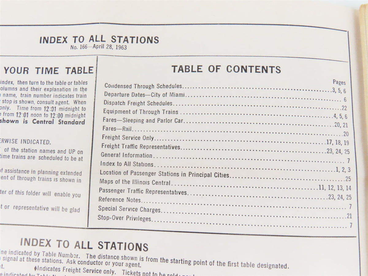 IC Illinois Central &quot;Main Line of Mid-America&quot; Time Tables: April 28, 1963