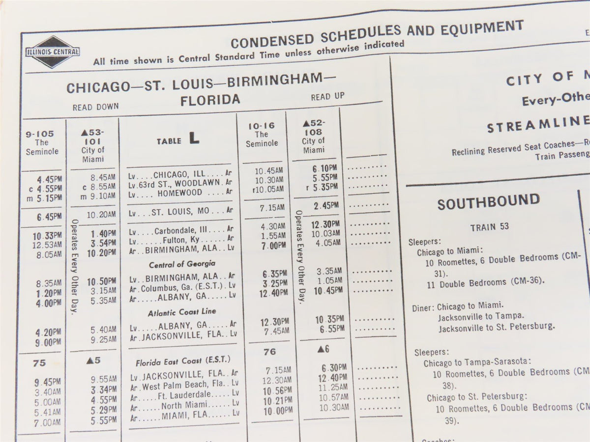 IC Illinois Central &quot;Main Line of Mid-America&quot; Time Tables: April 28, 1963