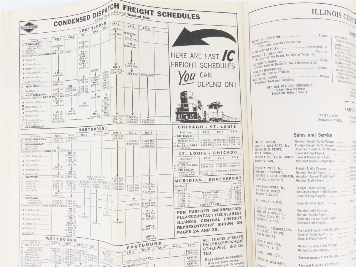 IC Illinois Central &quot;Main Line of Mid-America&quot; Time Tables: April 28, 1963