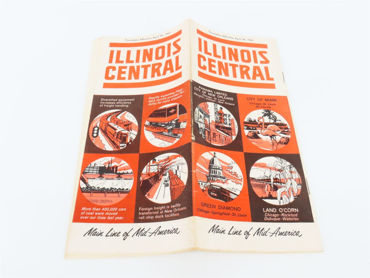 IC Illinois Central &quot;Main Line of Mid-America&quot; Time Tables: April 28, 1963