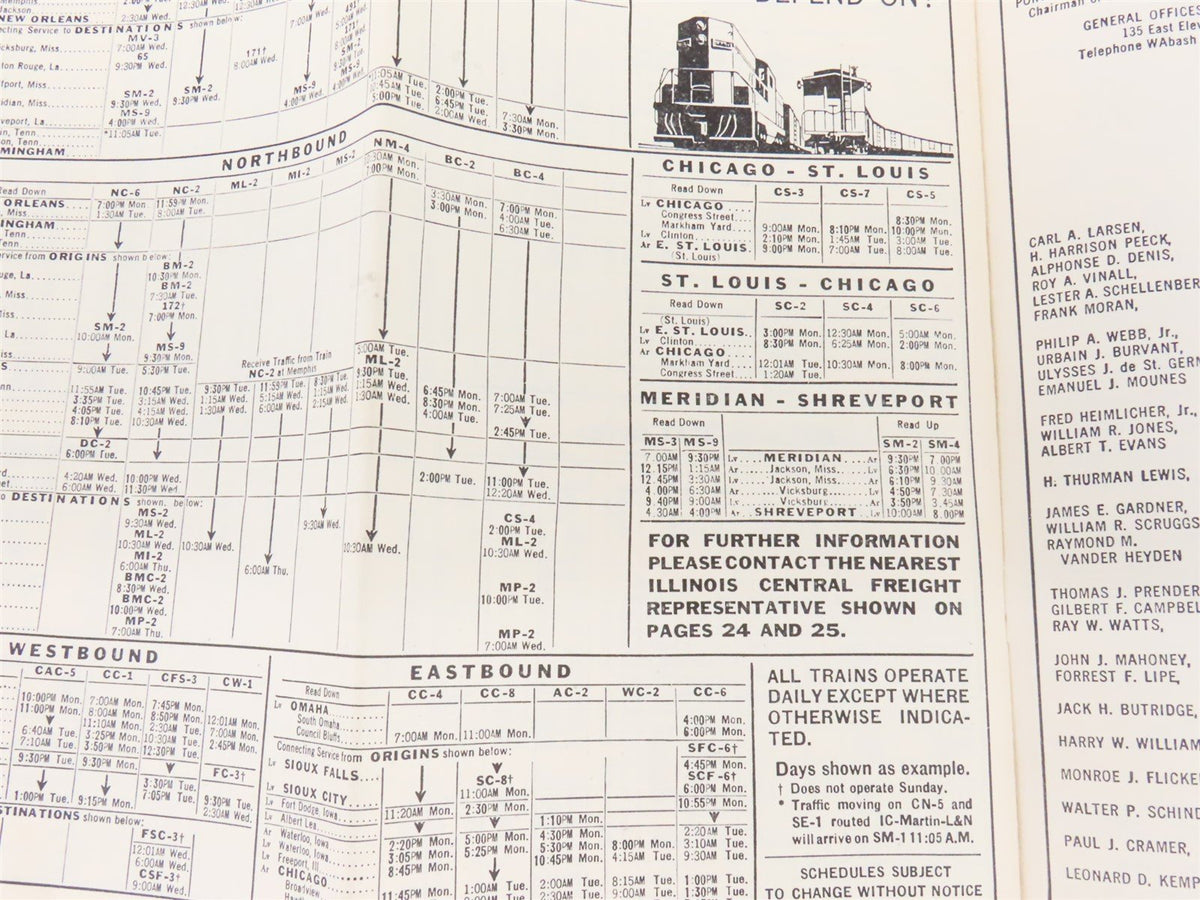 IC Illinois Central &quot;Main Line of Mid-America&quot; Time Tables: April 24, 1966