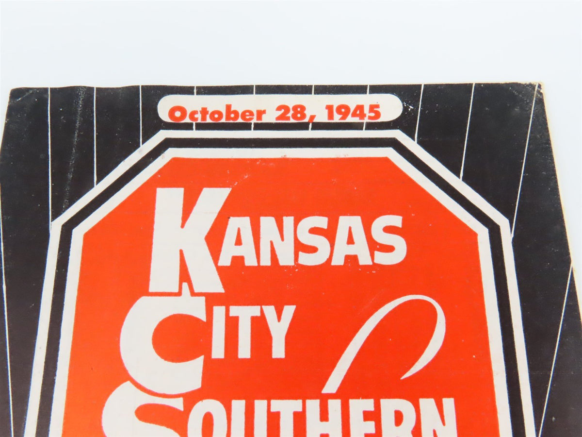 KCS Kansas City Southern &quot;Route Of The Southern Belle&quot; Time Tables Oct. 28, 1945