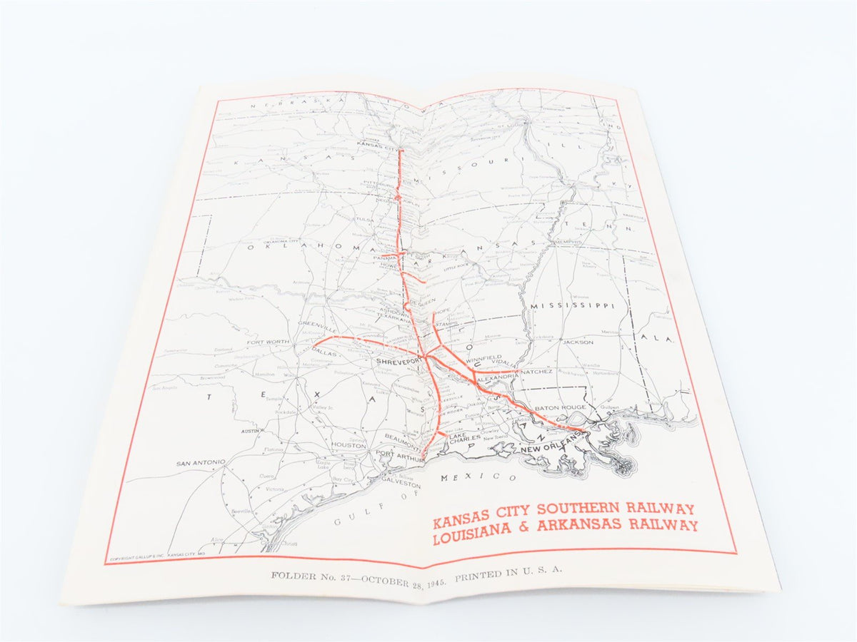 KCS Kansas City Southern &quot;Route Of The Southern Belle&quot; Time Tables Oct. 28, 1945