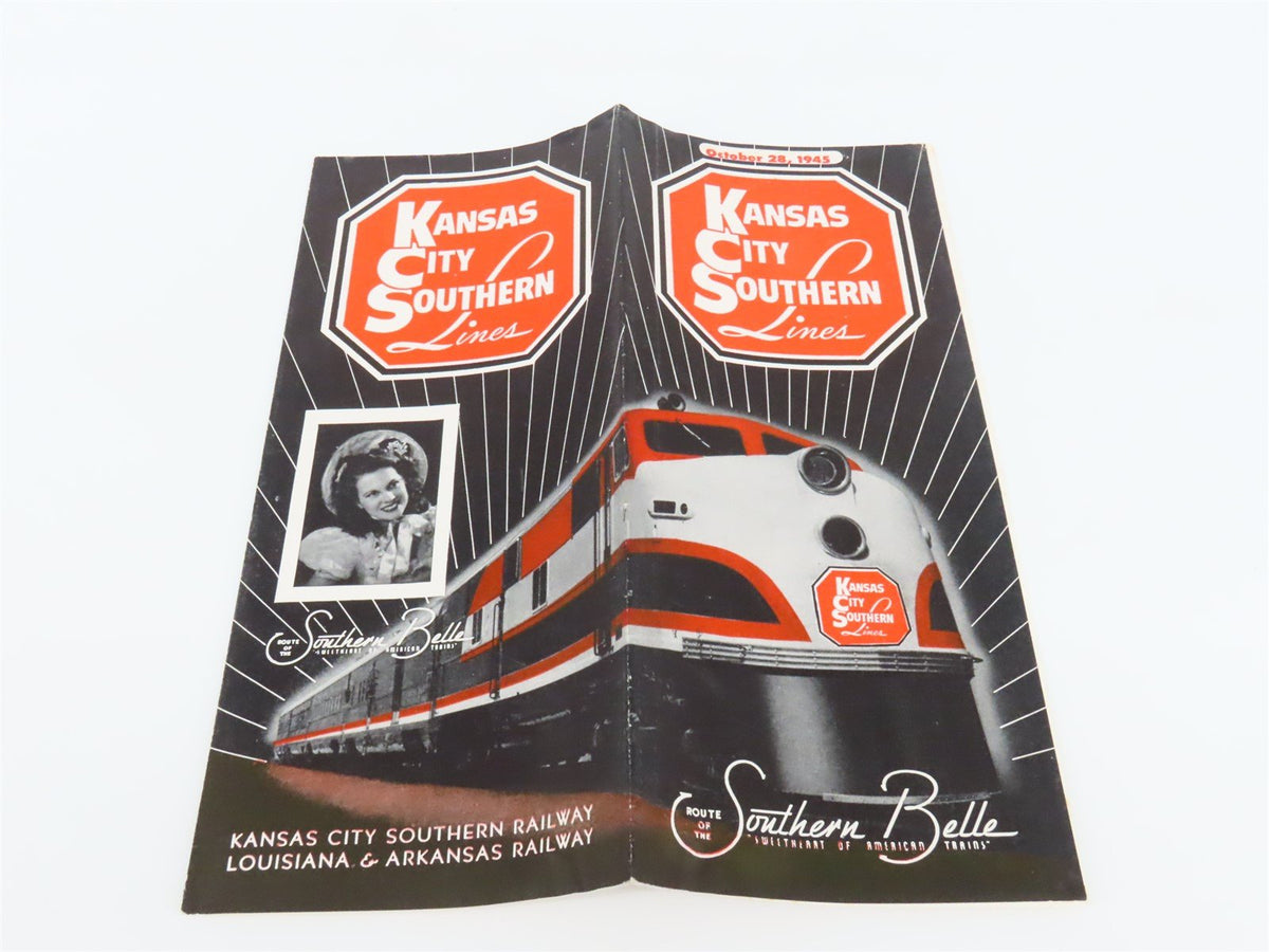 KCS Kansas City Southern &quot;Route Of The Southern Belle&quot; Time Tables Oct. 28, 1945