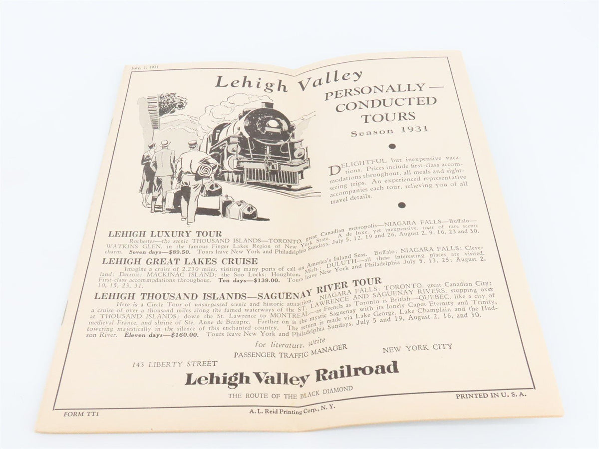 LV Lehigh Valley Railroad &quot;Black Diamond&quot; Schedule Of Trains July 1, 1931