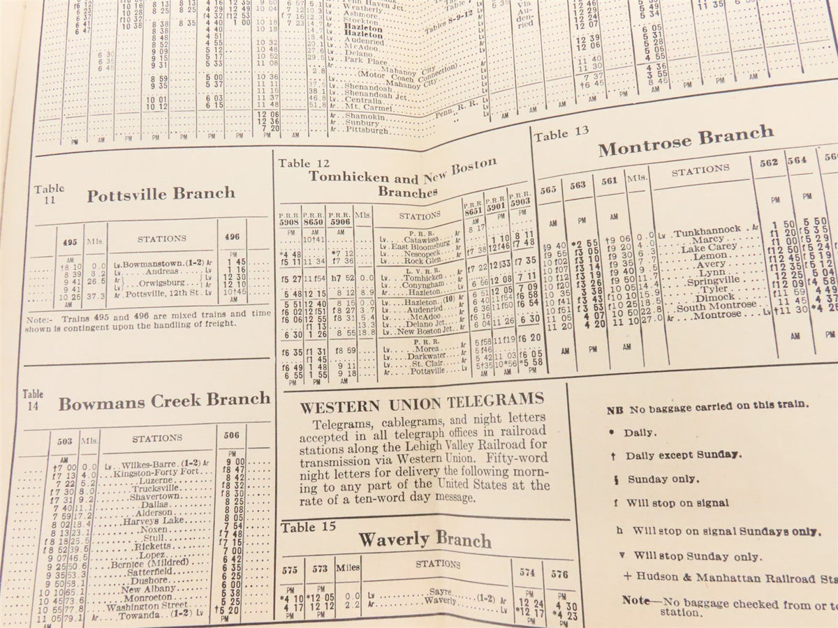 LV Lehigh Valley Railroad &quot;Black Diamond&quot; Schedule Of Trains July 1, 1931