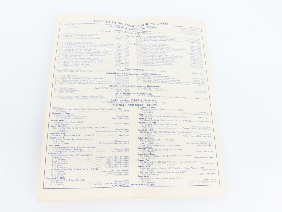 GN Great Northern Railway Empire Builder Passenger Train Schedules May 26, 1963