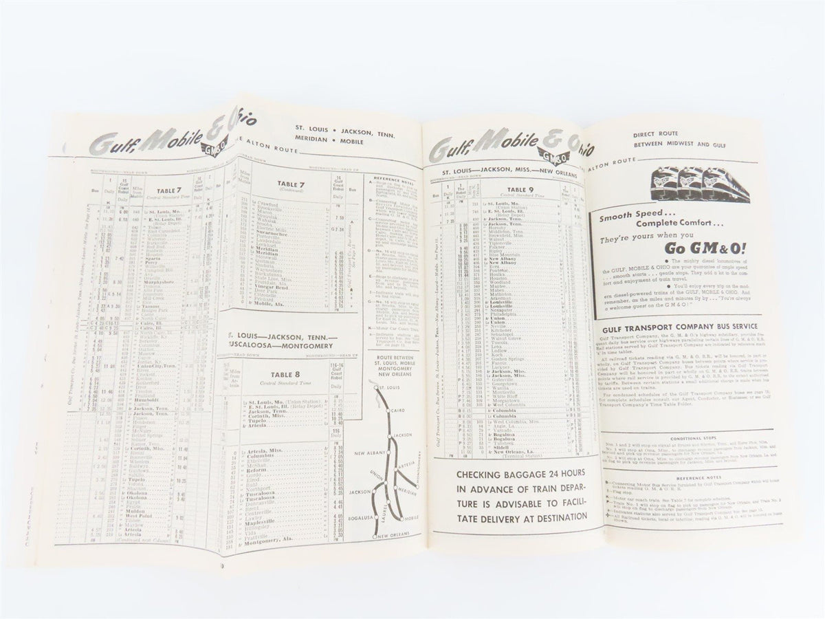 GM&amp;O Gulf Mobile &amp; Ohio &quot;The Alton Route&quot; Time Tables - May 1, 1952