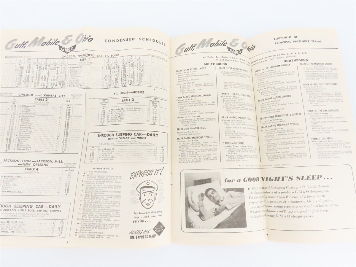 GM&amp;O Gulf Mobile &amp; Ohio &quot;The Alton Route&quot; Time Tables - April 1, 1953