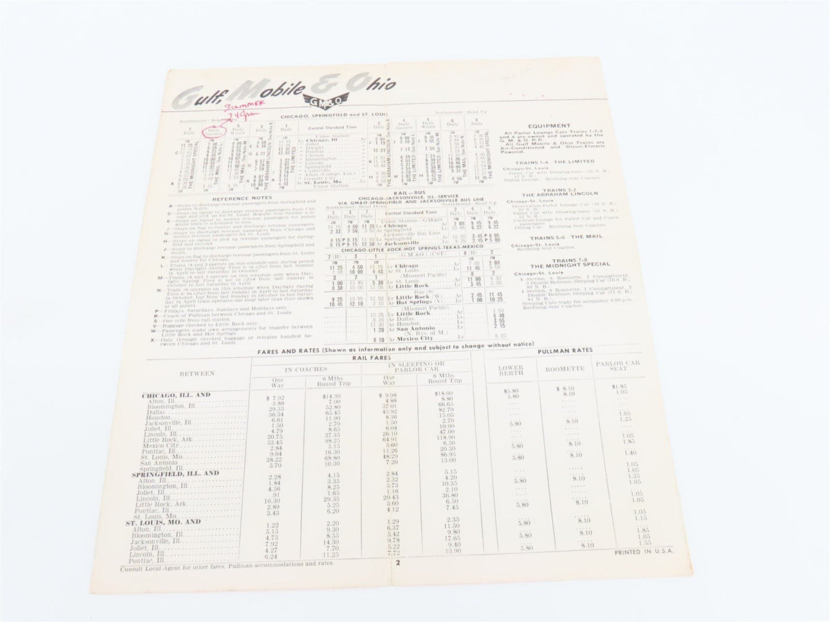 GM&amp;O Gulf Mobile &amp; Ohio Time Tables: Winter-Spring 1964