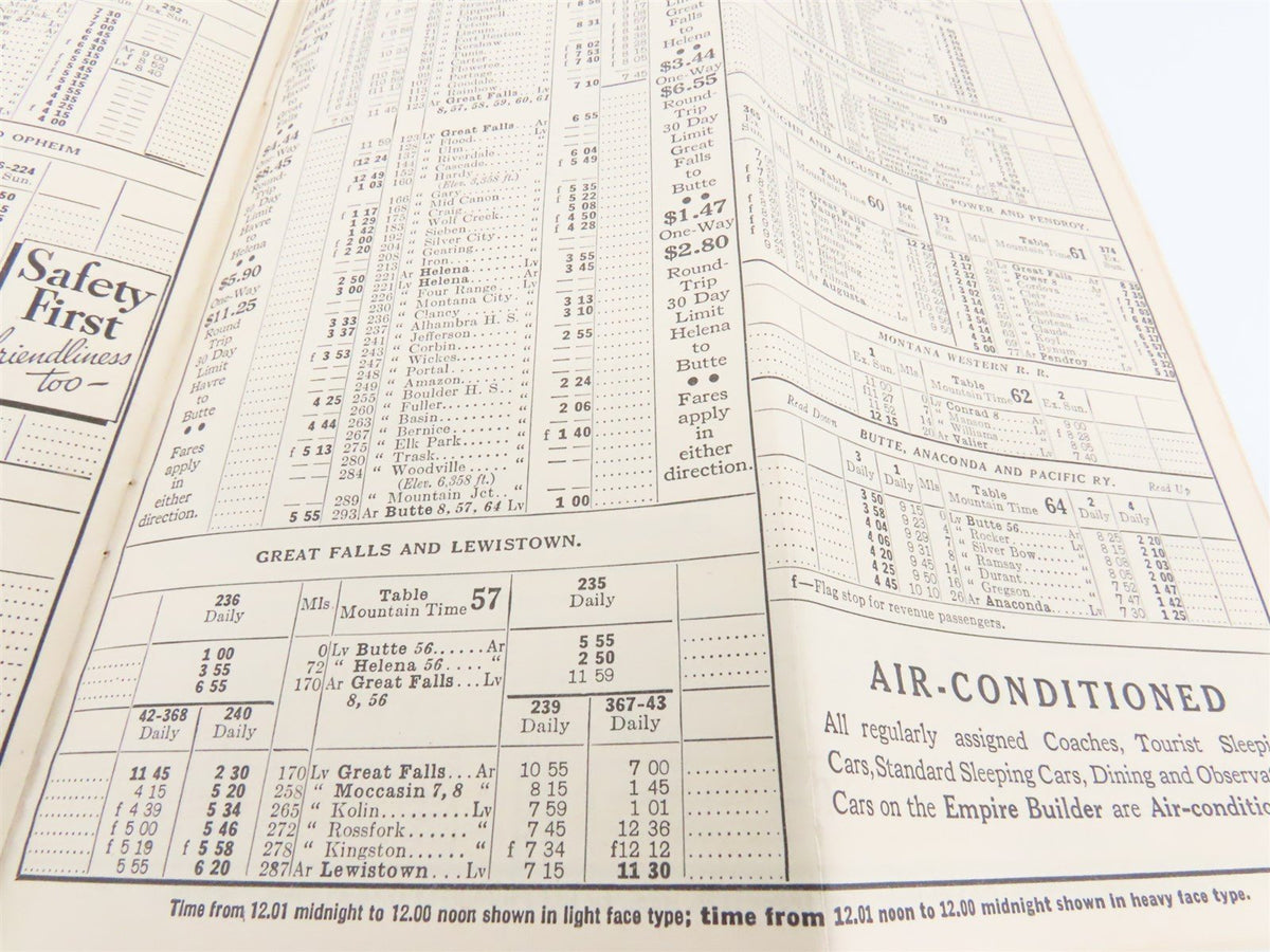 GN Great Northern Empire Builder Glacier Nat&#39;l Park Time Tables - Summer, 1938