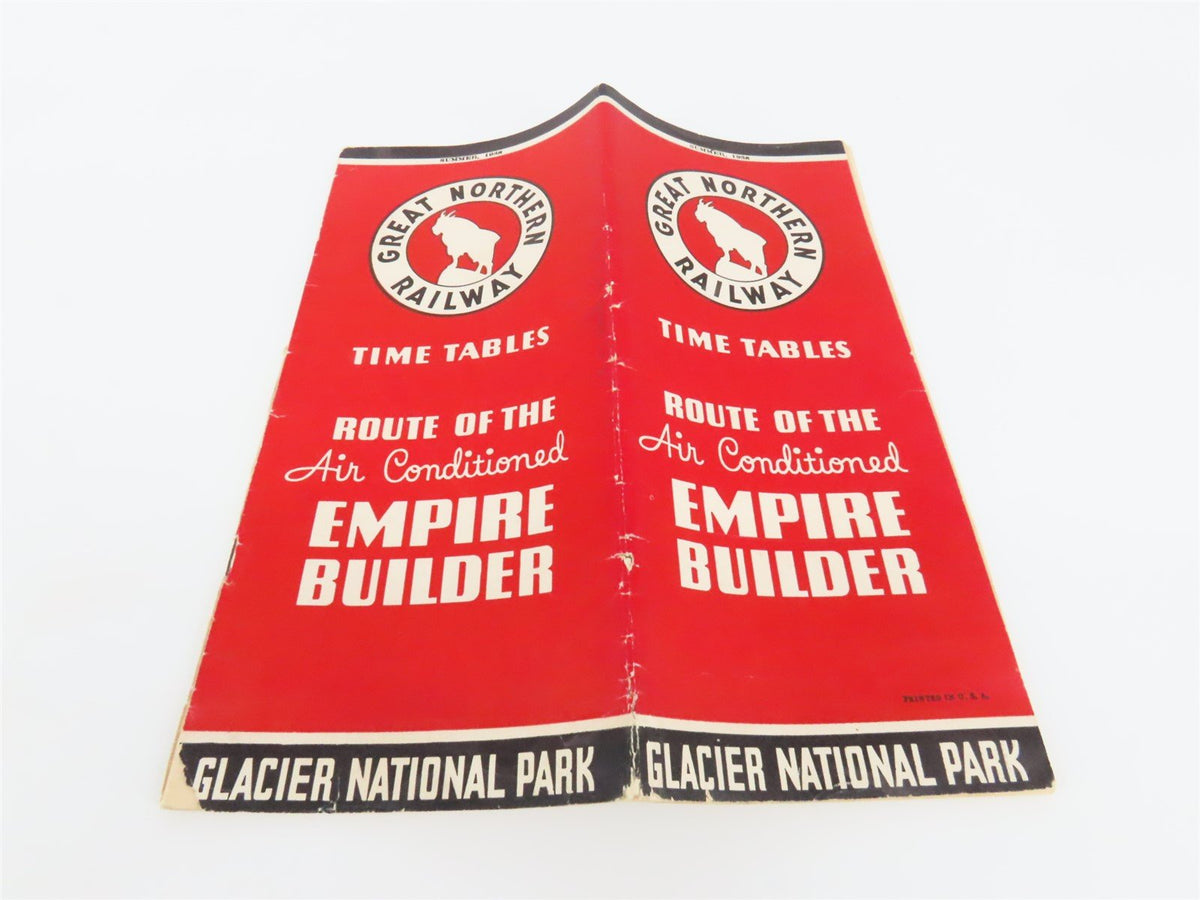 GN Great Northern Empire Builder Glacier Nat&#39;l Park Time Tables - Summer, 1938