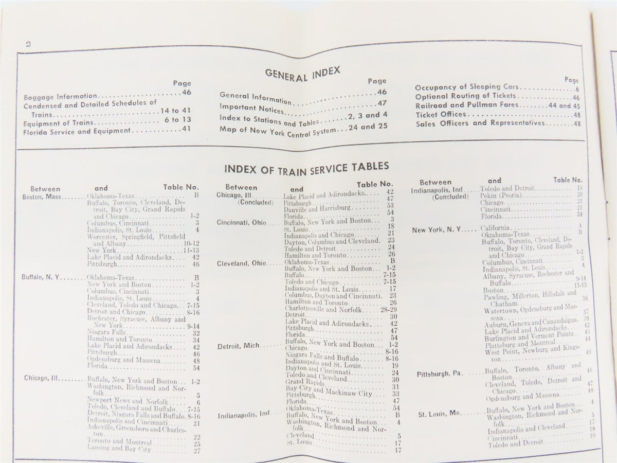 NYC New York Central Aerotrain Time Tables - April 29, 1956
