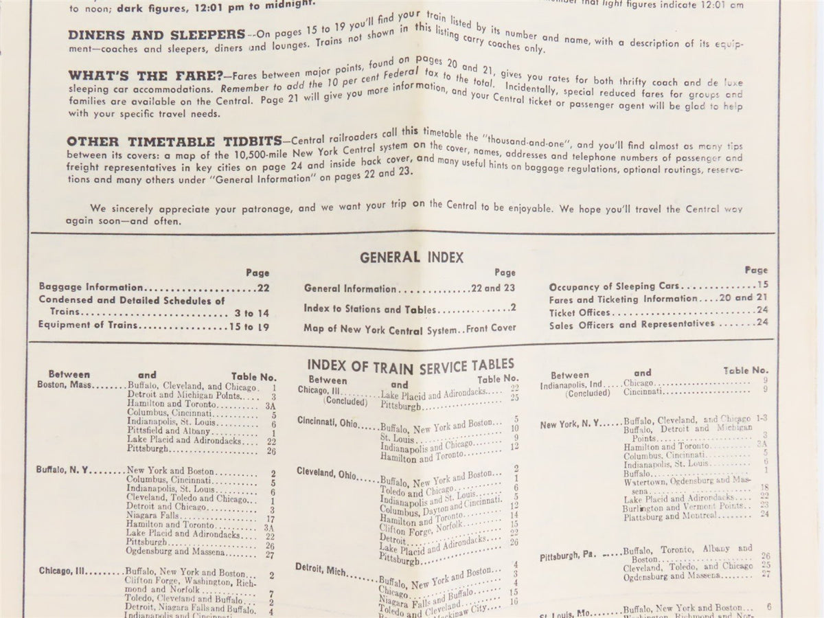 NYC New York Central System Time Tables - October 25, 1959