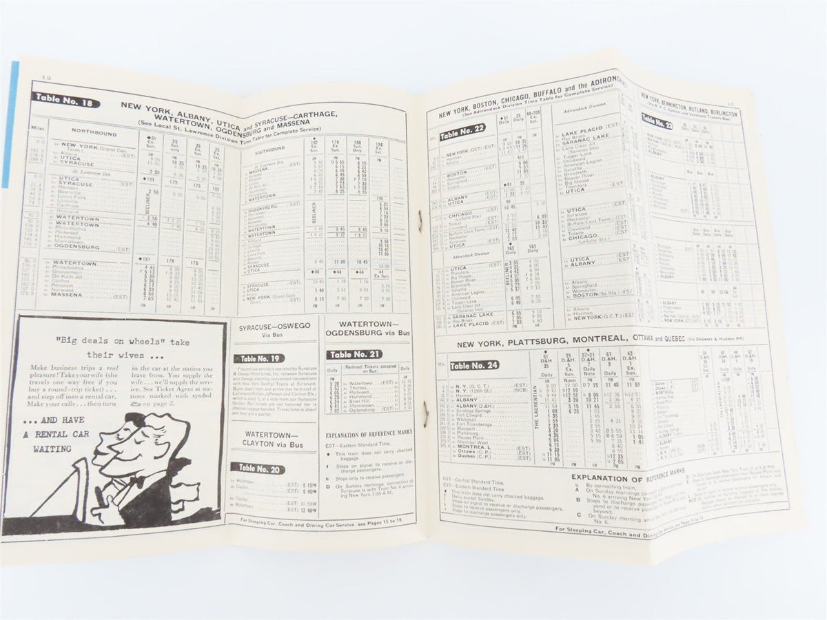 NYC New York Central System Time Tables - October 25, 1959