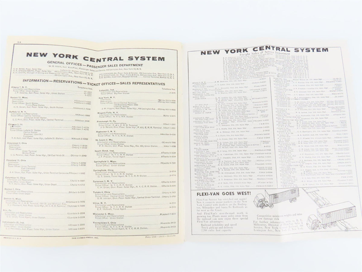 NYC New York Central System Time Tables - October 25, 1959