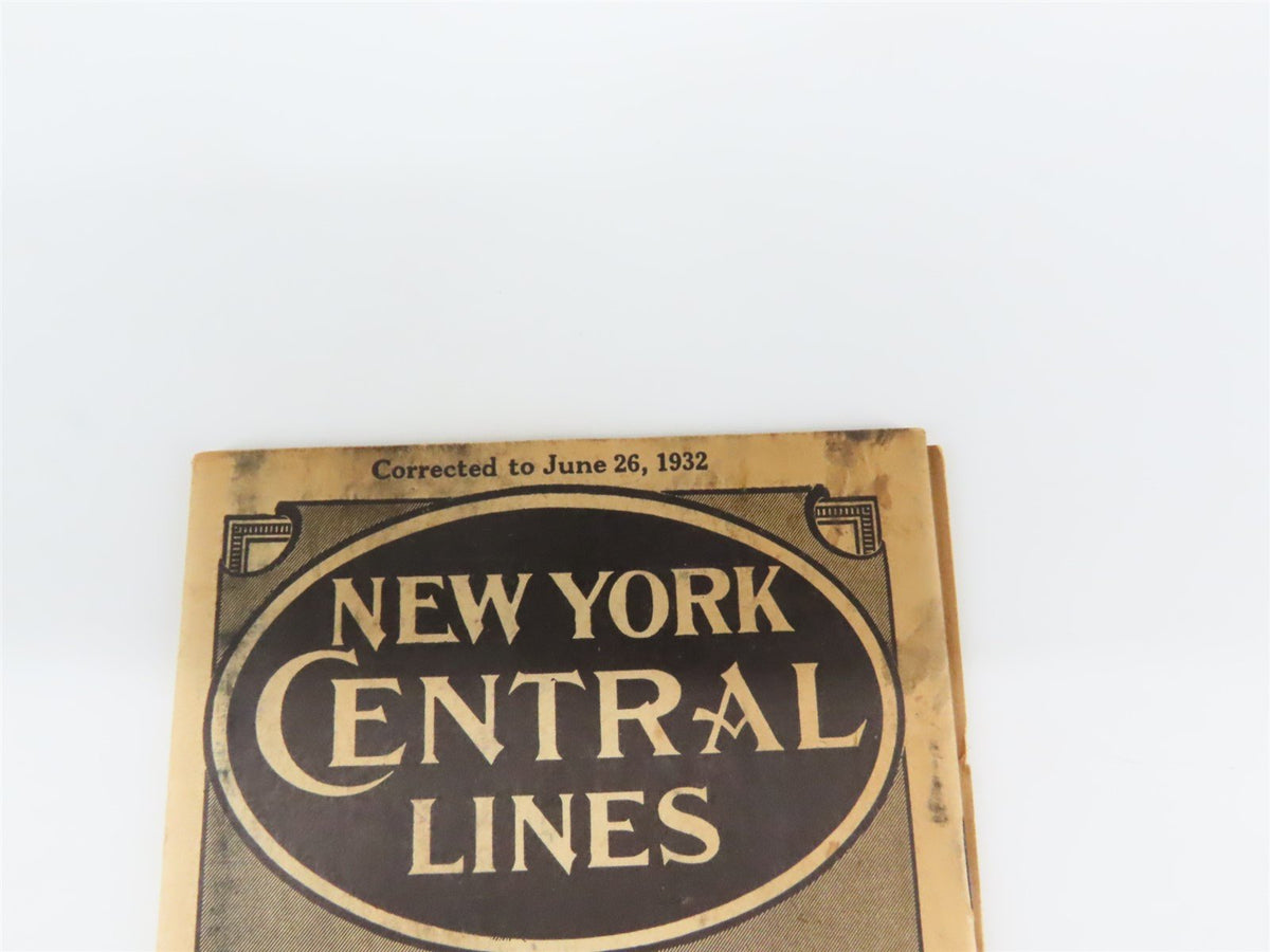 NYC New York Central Lines &quot;The Water Level Route&quot; Time Tables - June 26, 1932