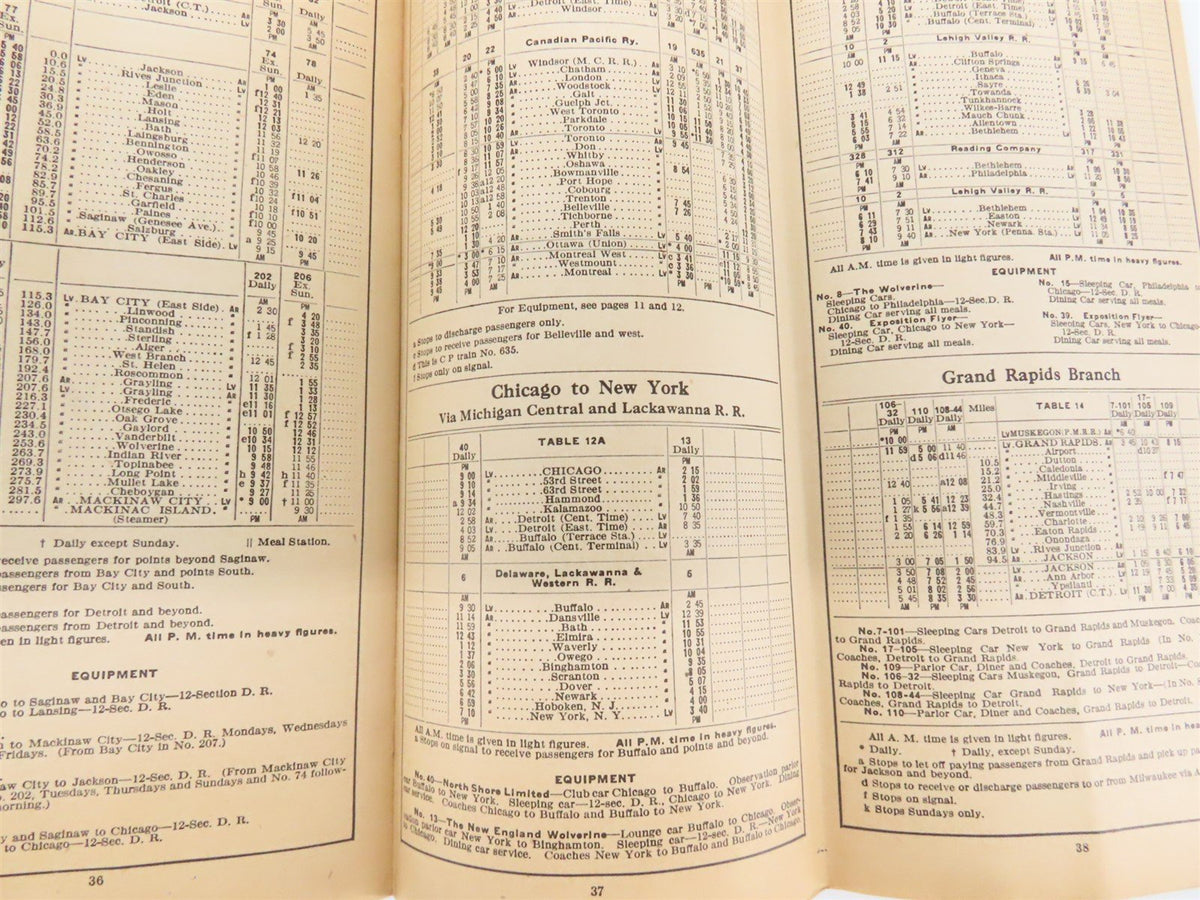 NYC New York Central Lines &quot;The Water Level Route&quot; Time Tables - June 26, 1932