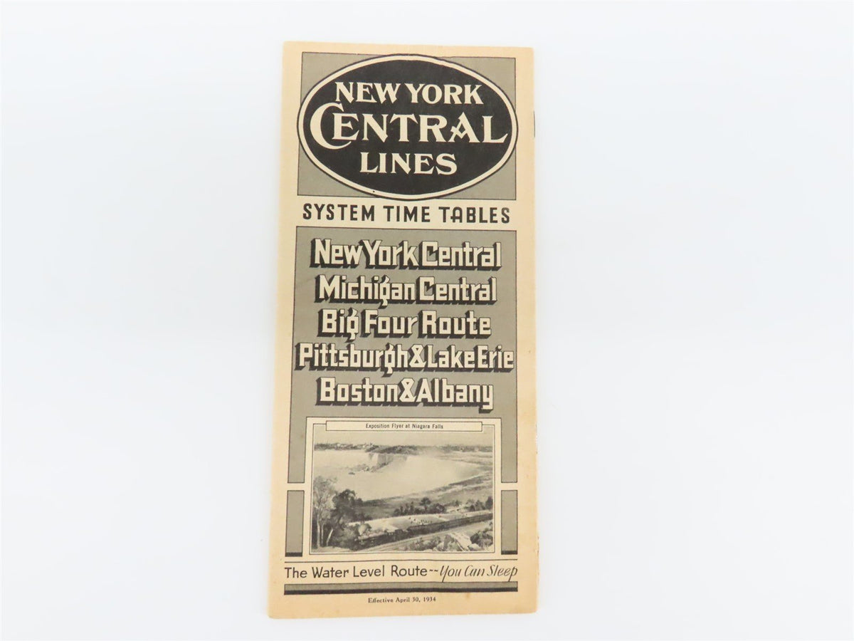 NYC New York Central Lines &quot;The Water Level Route&quot; Time Tables - April 30, 1934