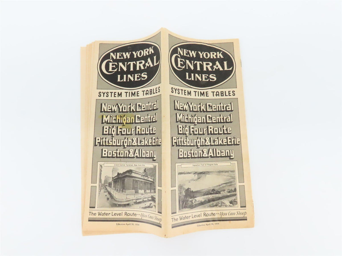 NYC New York Central Lines &quot;The Water Level Route&quot; Time Tables - April 30, 1934