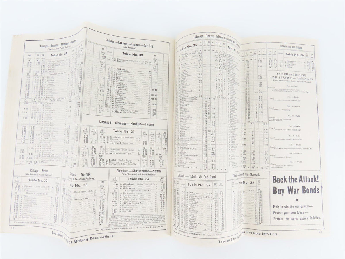 NYC New York Central System War Emergency Train Schedules - August 1, 1945