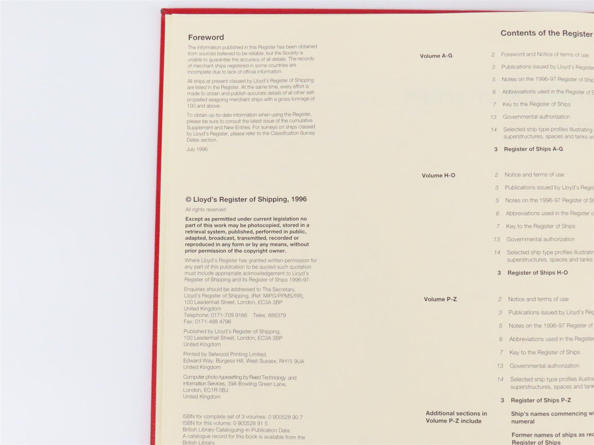 Lloyd&#39;s Register of Ships 1996-97 A-G ©1996 HC Book