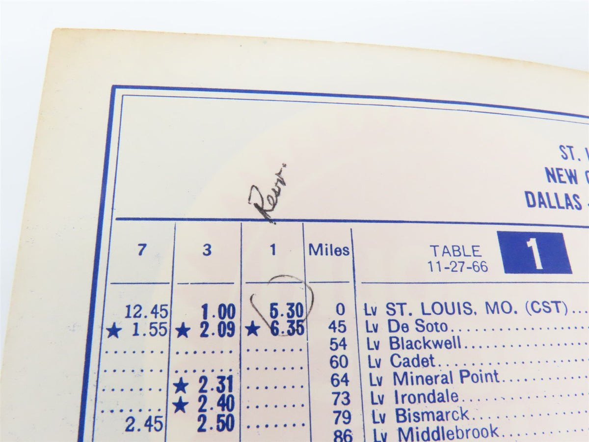 MP Missouri Pacific Lines &quot;Route of the Eagles&quot; Time Tables: January 1, 1967