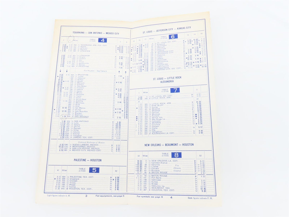 MP Missouri Pacific Lines &quot;Route of the Eagles&quot; Time Tables: January 1, 1967