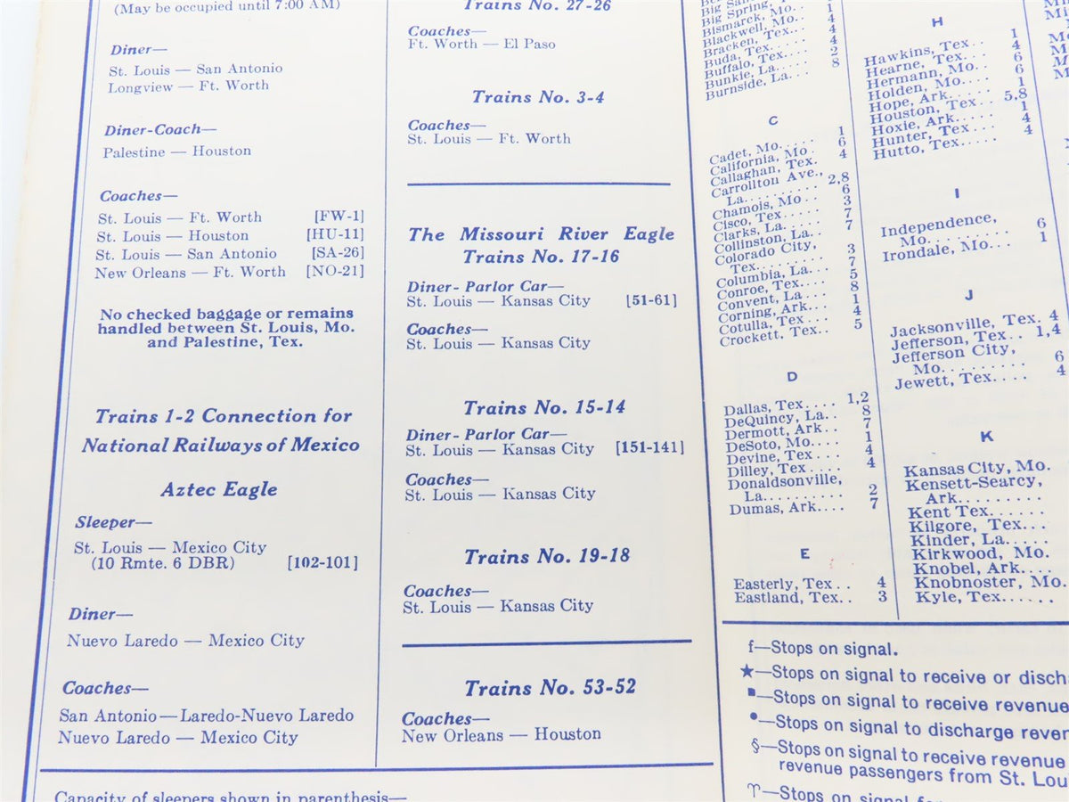 MP Missouri Pacific Lines &quot;Route of the Eagles&quot; Time Tables: January 1, 1967