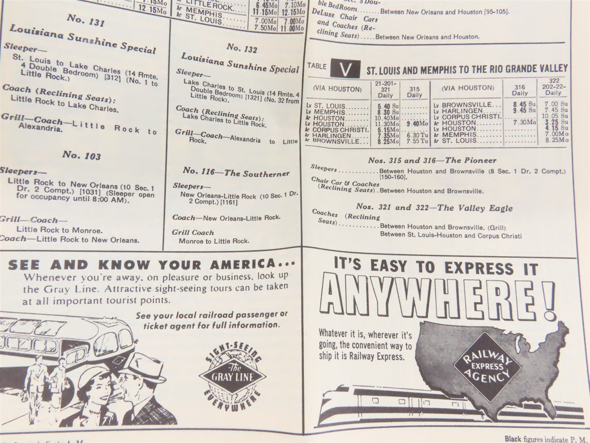 MP Missouri Pacific Lines &quot;Route of the Eagles&quot; Time Tables: December 1, 1957