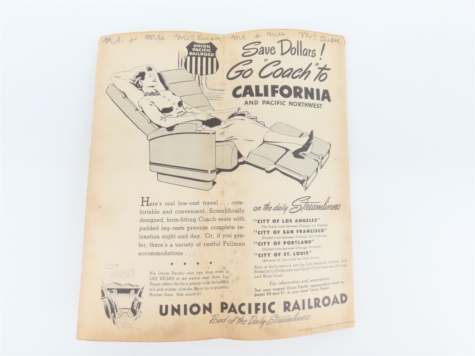 Time Tables: Union Pacific - Jan. 1, 1951 & Northern Pacific - May 12, 1957