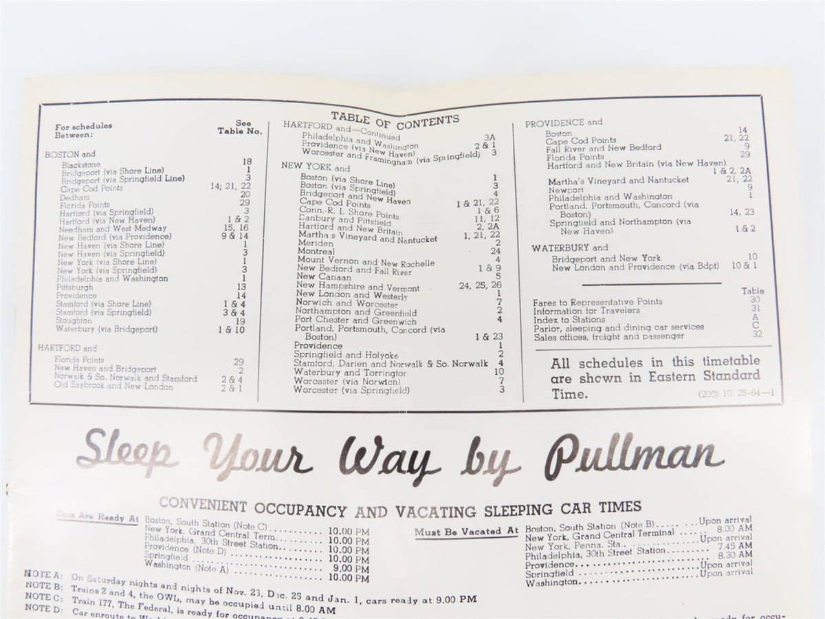 NH New Haven Railroad &quot;The All Weather Route&quot; Time Tables - October 25, 1964