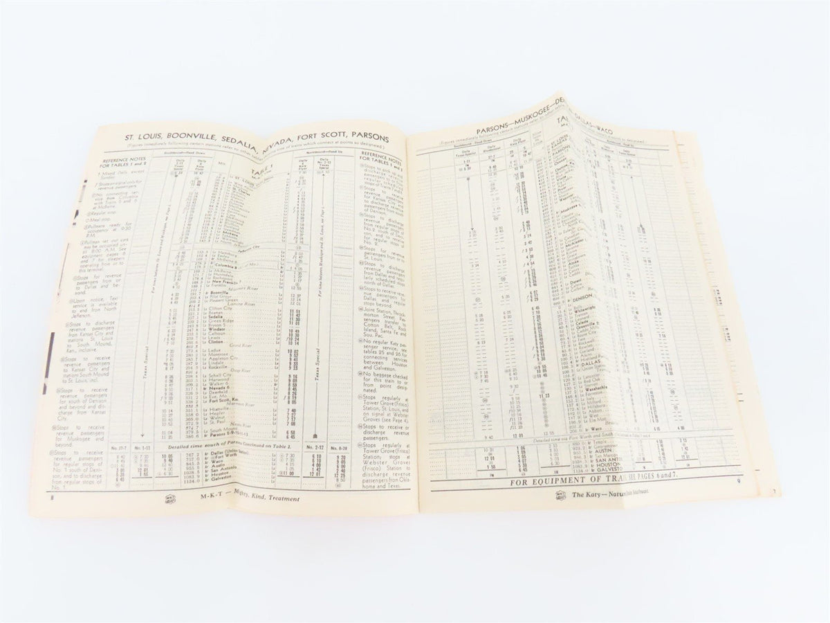 MKT Missouri Kansas Texas Katy Railroad Time Tables - December 1, 1952